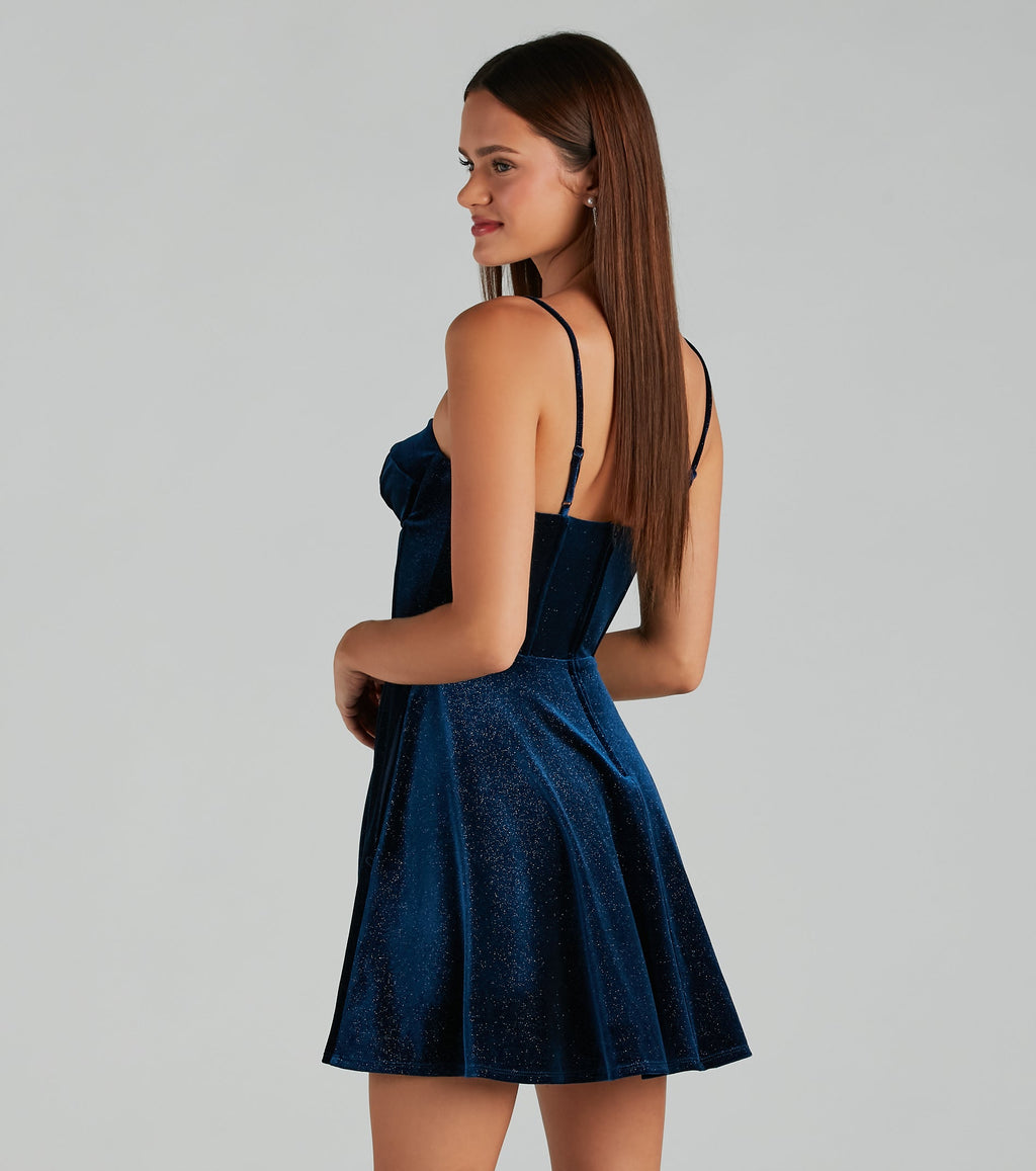 Hope Glitter Velvet Bustier Skater Dress
