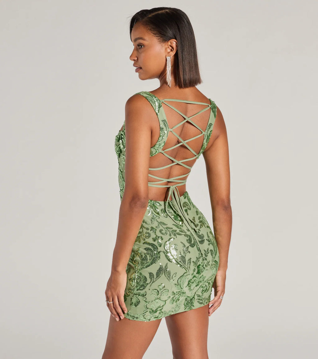 Aubree Lace-Up Sequin Party Dress
