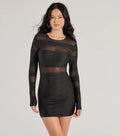Delena Sheer Mesh Long Sleeve Bodycon Mini Dress