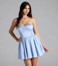 Lorena Satin Strapless Skater Dress