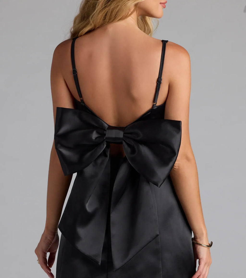Amalia Bow A-Line Satin Short Dress
