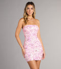 Shimmer Bloom Floral Sequin Lace-Up Mini Dress