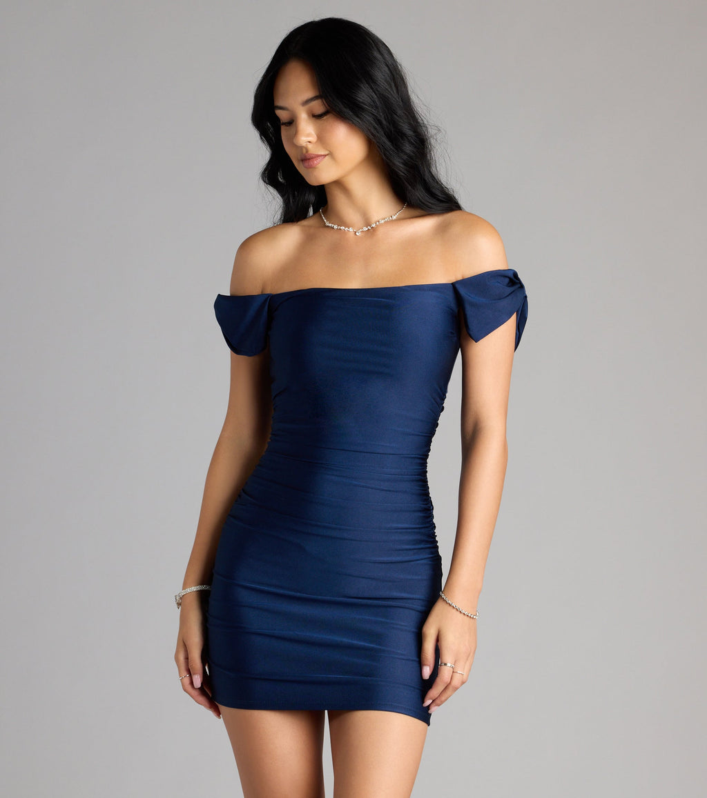 Tie It Up Bow Off-The-Shoulder Mini Dress