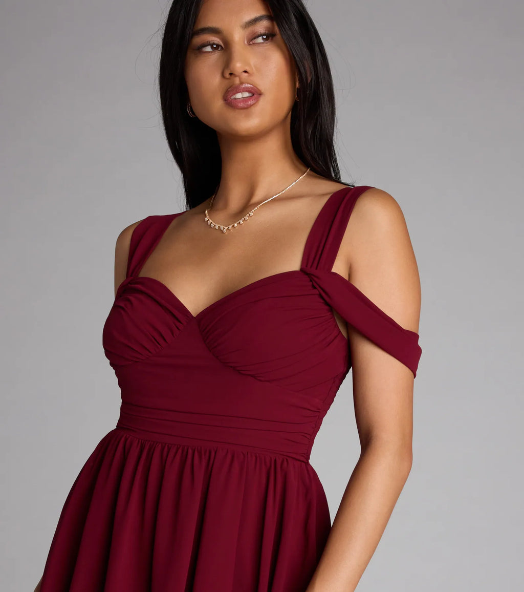 Flowy Chic Chiffon Cold-Shoulder Skater Dress