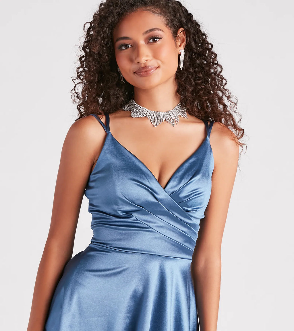 Swing Into It Satin V-Neck Skater Dress