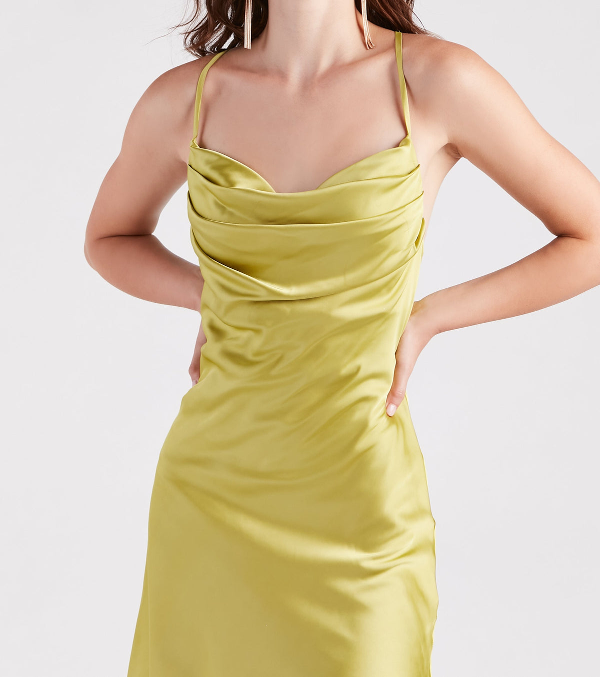 Remember Me Satin Cowl Neck A-Line Dress