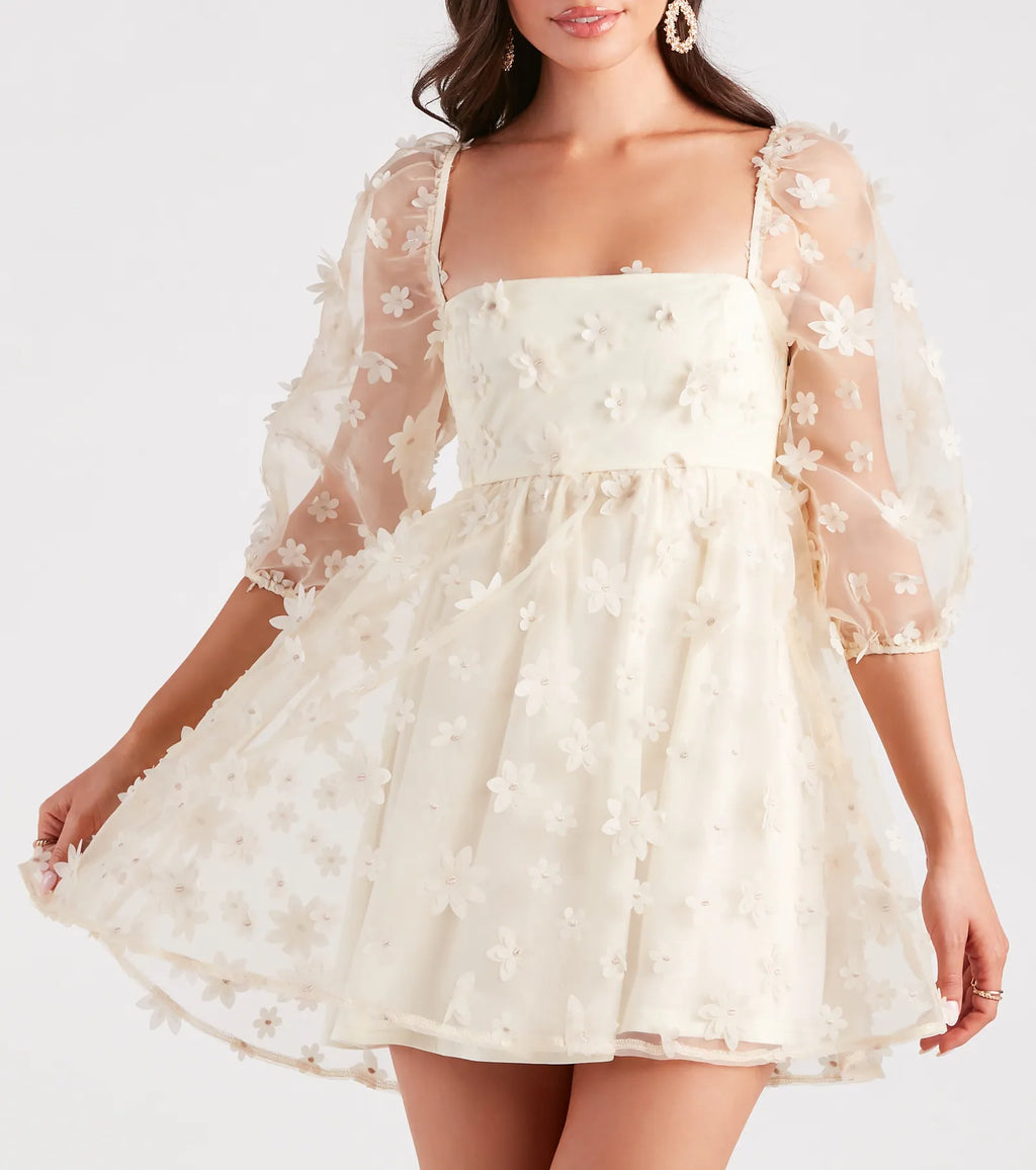 Dreaming Of Daisies Organza Babydoll Dress