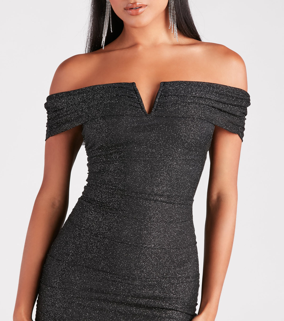 City Girl Glitter Off-The-Shoulder Dress