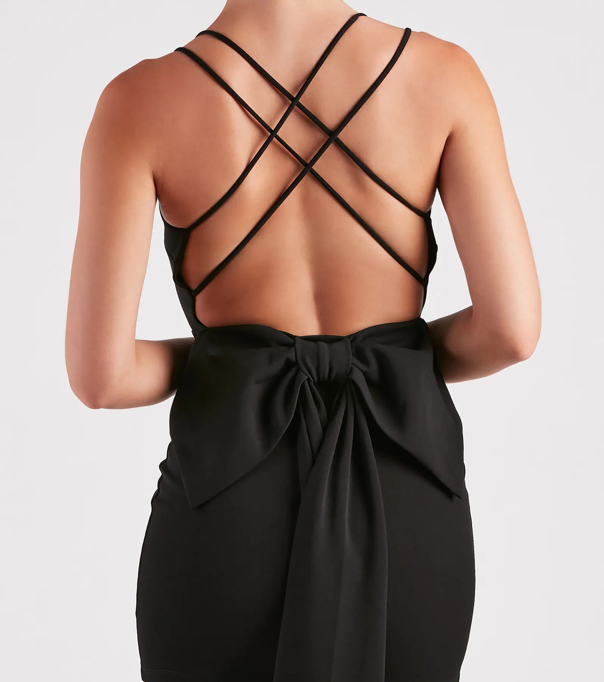 Strike A Pose Crepe Bow Back Mini Dress