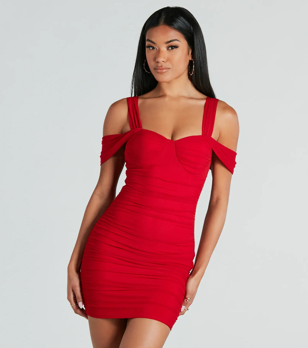 Winning Style Mesh Ruched Mini Dress