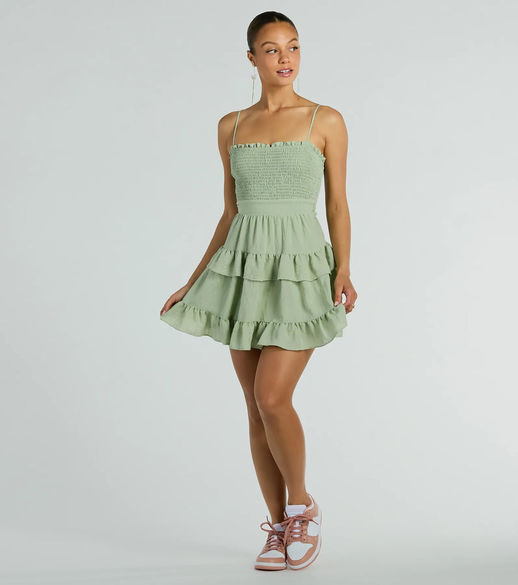 Tea Time Ruffled Short Skater Dress