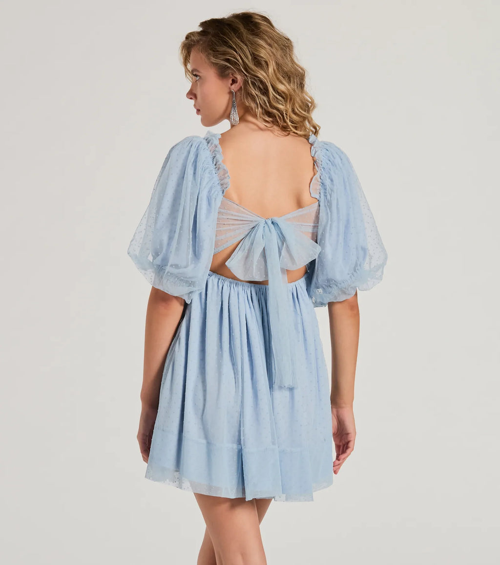 Whimsical Muse Chiffon Swiss Dot Skater Dress