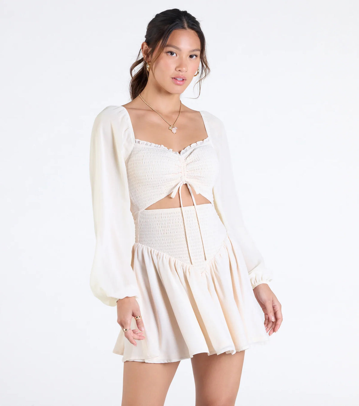 Perfect View Smocked Cutout Skater Dress
