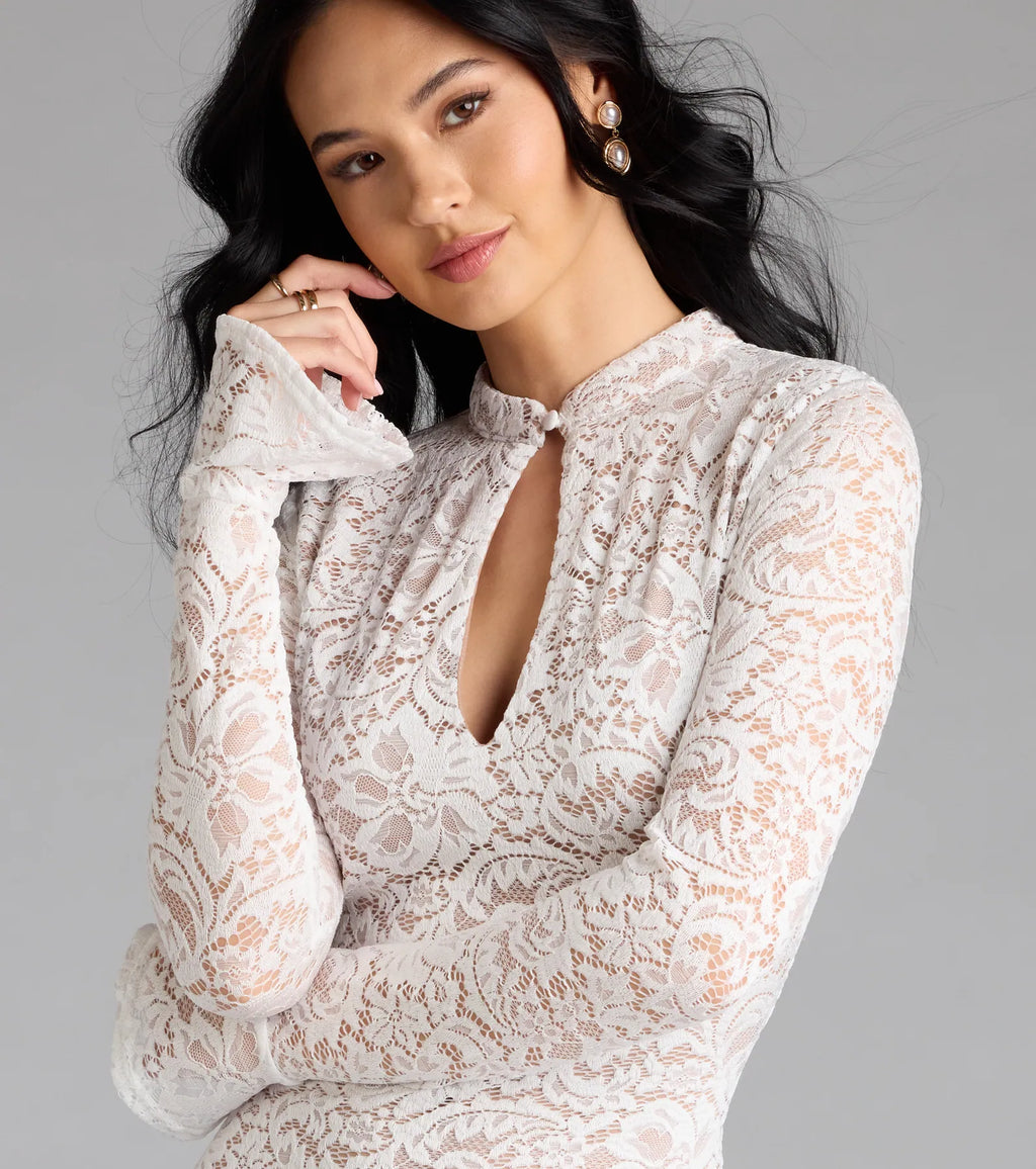 Looking Lovely Lace Bell Sleeve Mini Dress
