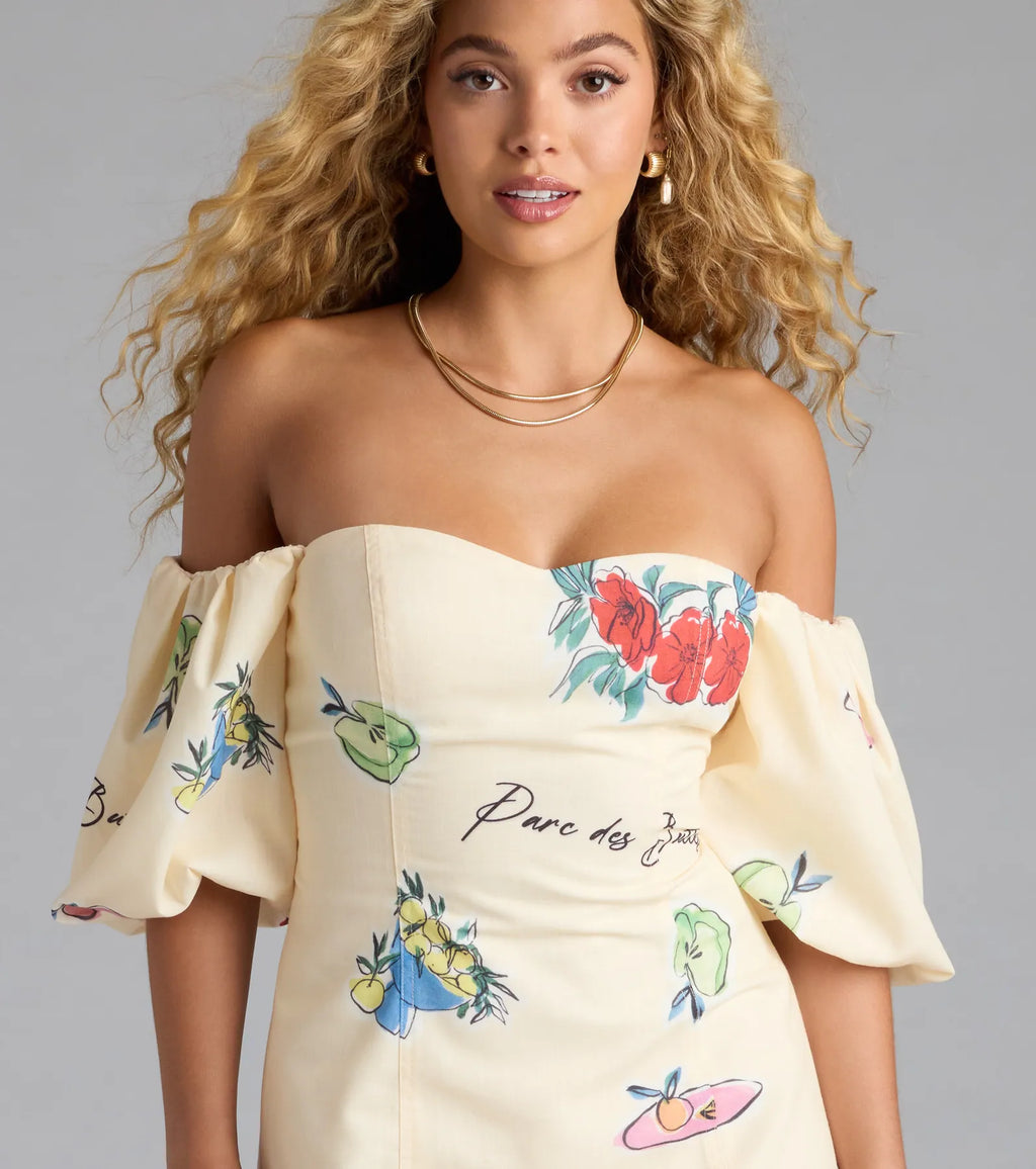 Sent A Postcard Lace-Up Print Mini Dress