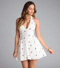 Brunch Plans Cherry Halter Skater Dress
