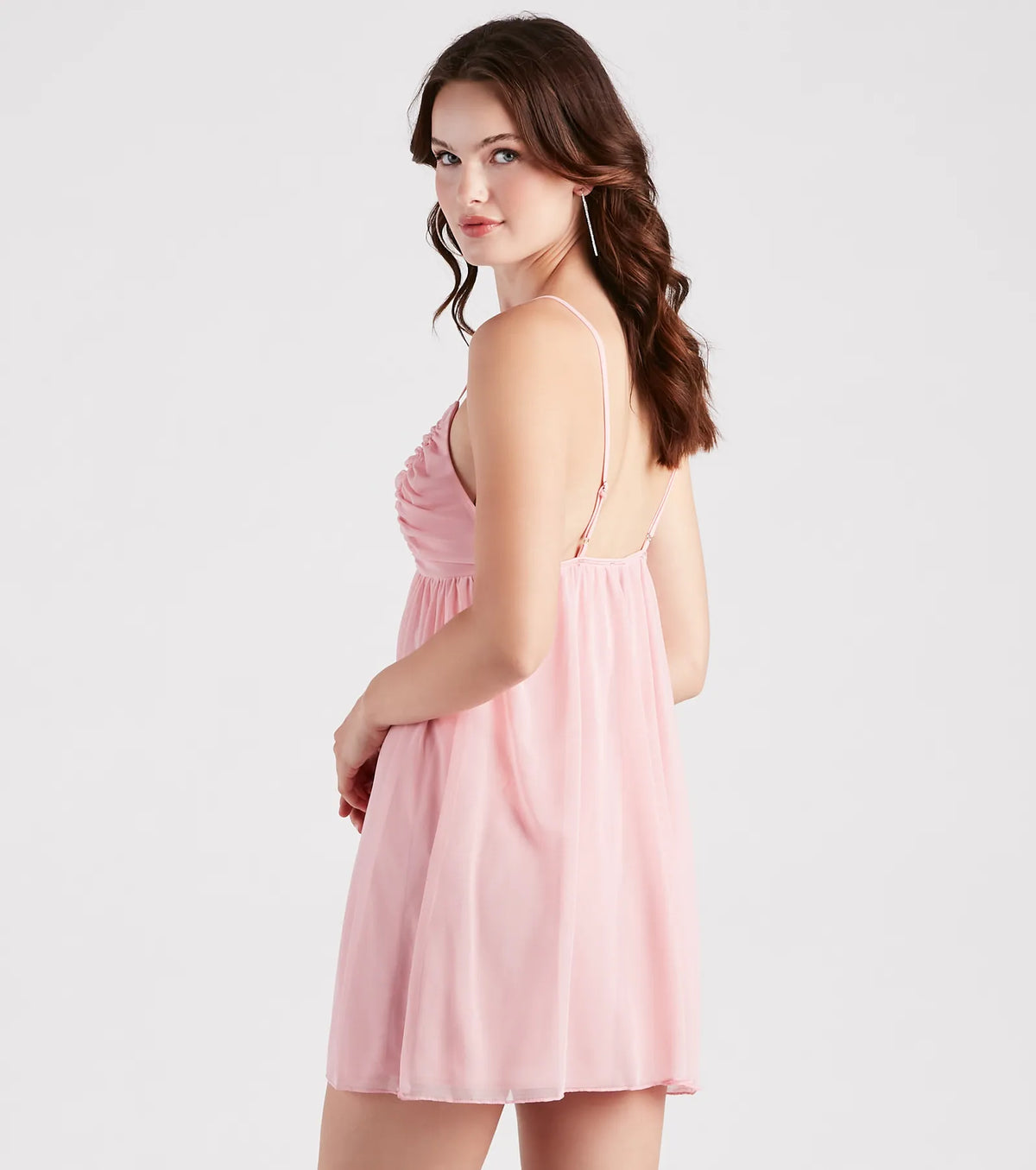 Dreamy Looks Mesh V-Neck Babydoll Dress