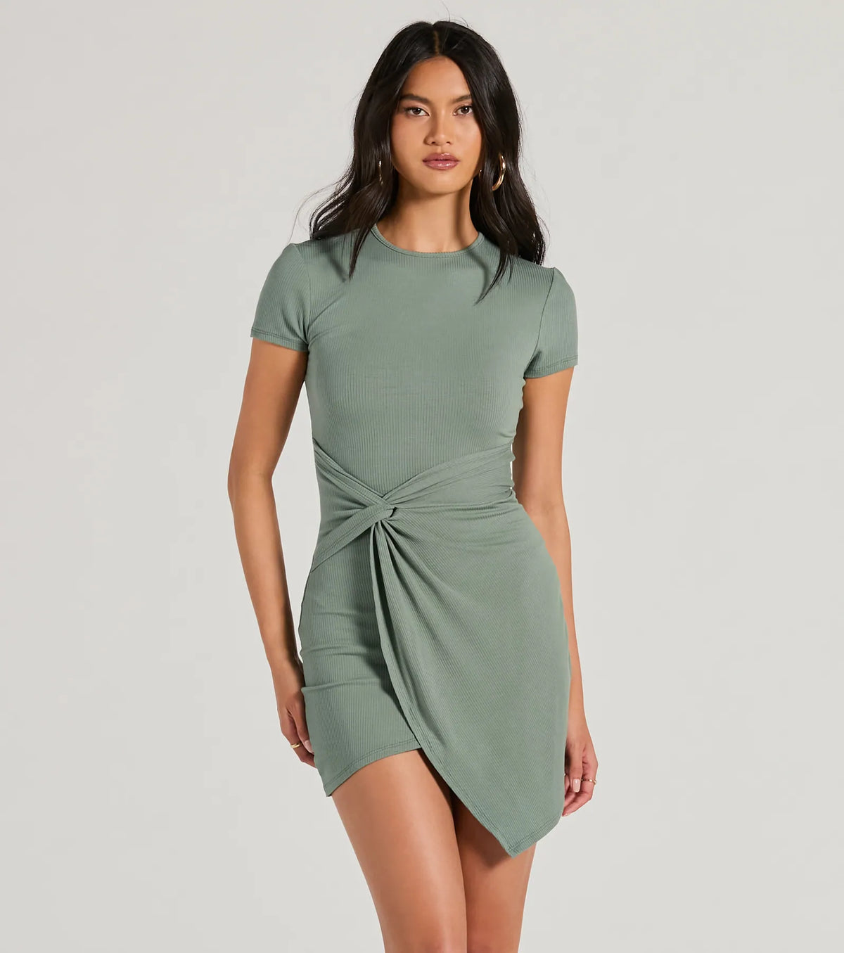 Cutest Spirit Short Sleeve Knot Tie Mini Dress