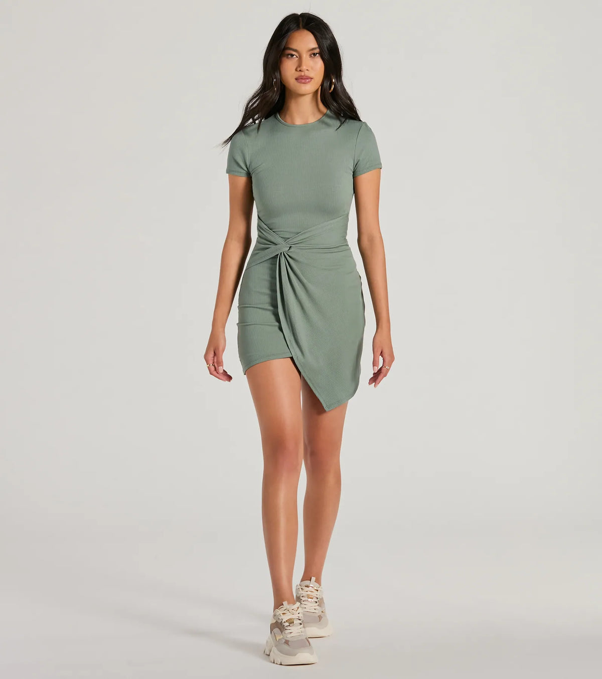 Cutest Spirit Short Sleeve Knot Tie Mini Dress