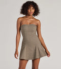 Adorable Look Plaid Print Strapless Skater Dress