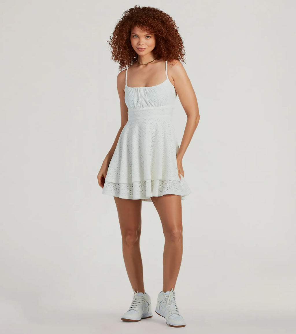Simply Sunny Eyelet Knit Mini Skater Dress