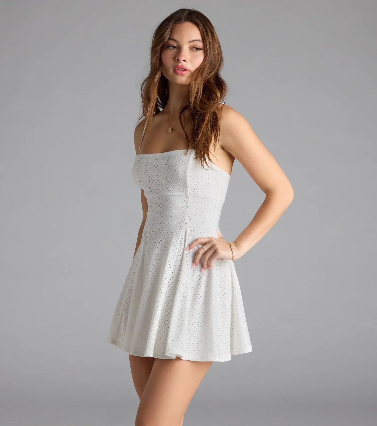 Sweet Look Eyelet Knit Skater Dress