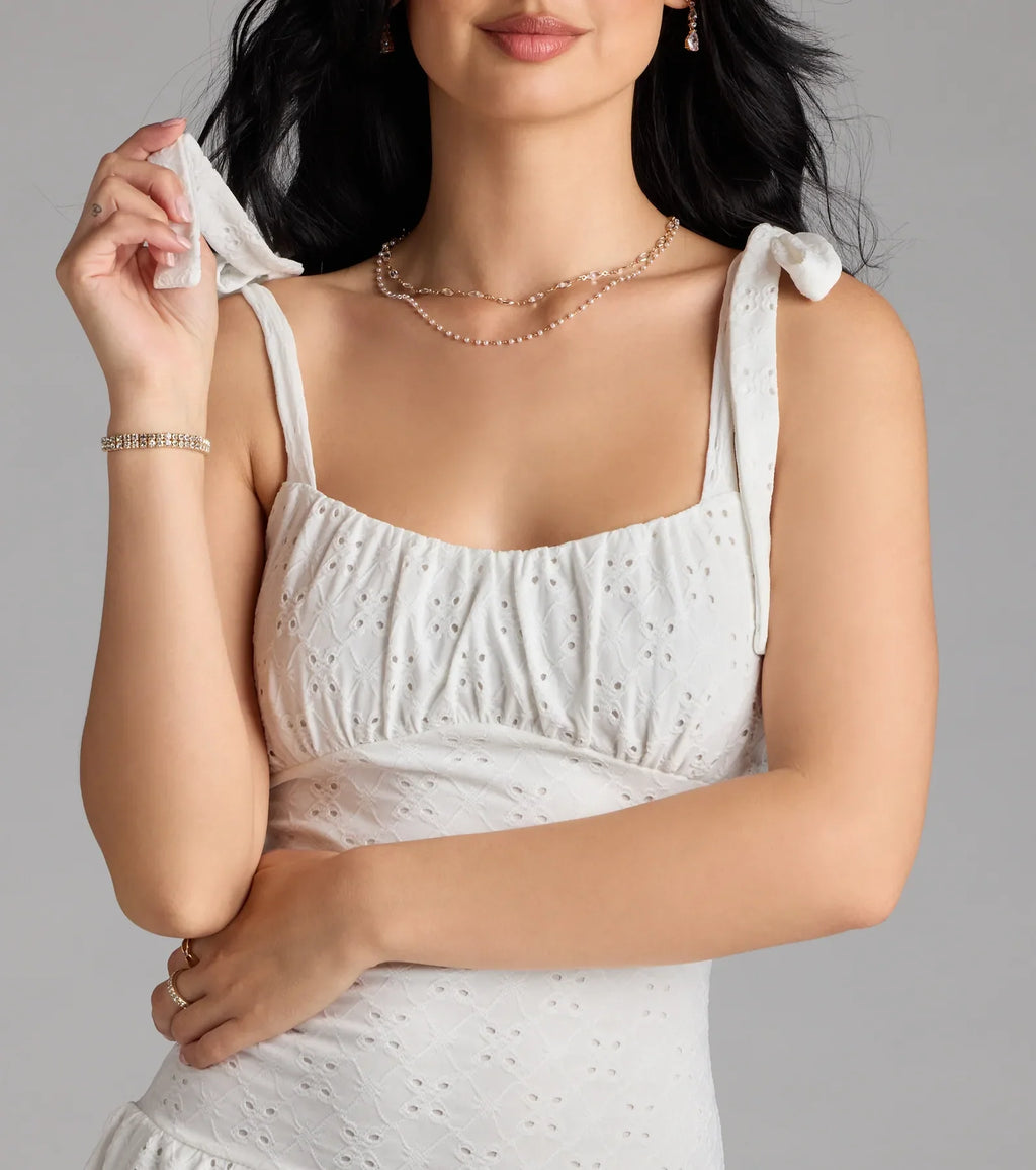 Life Is Sweet Eyelet Bodycon Ruffle Mini Dress