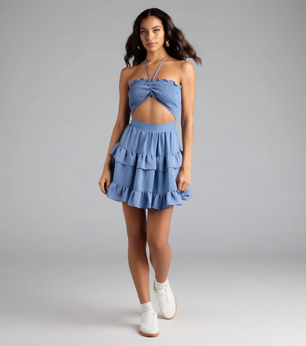 Blissful Cutie Halter Cutout Skater Dress