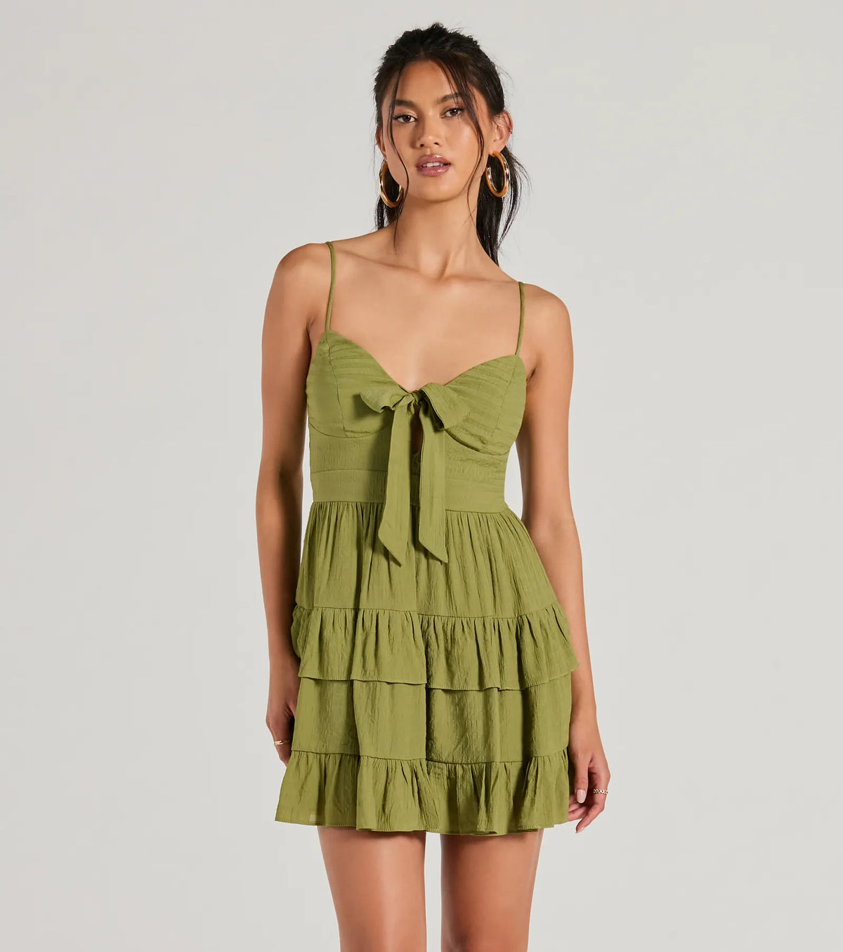 So Effortless Tie-Front Ruffled Skater Dress