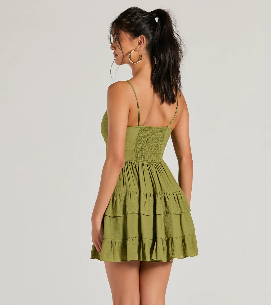 So Effortless Tie-Front Ruffled Skater Dress