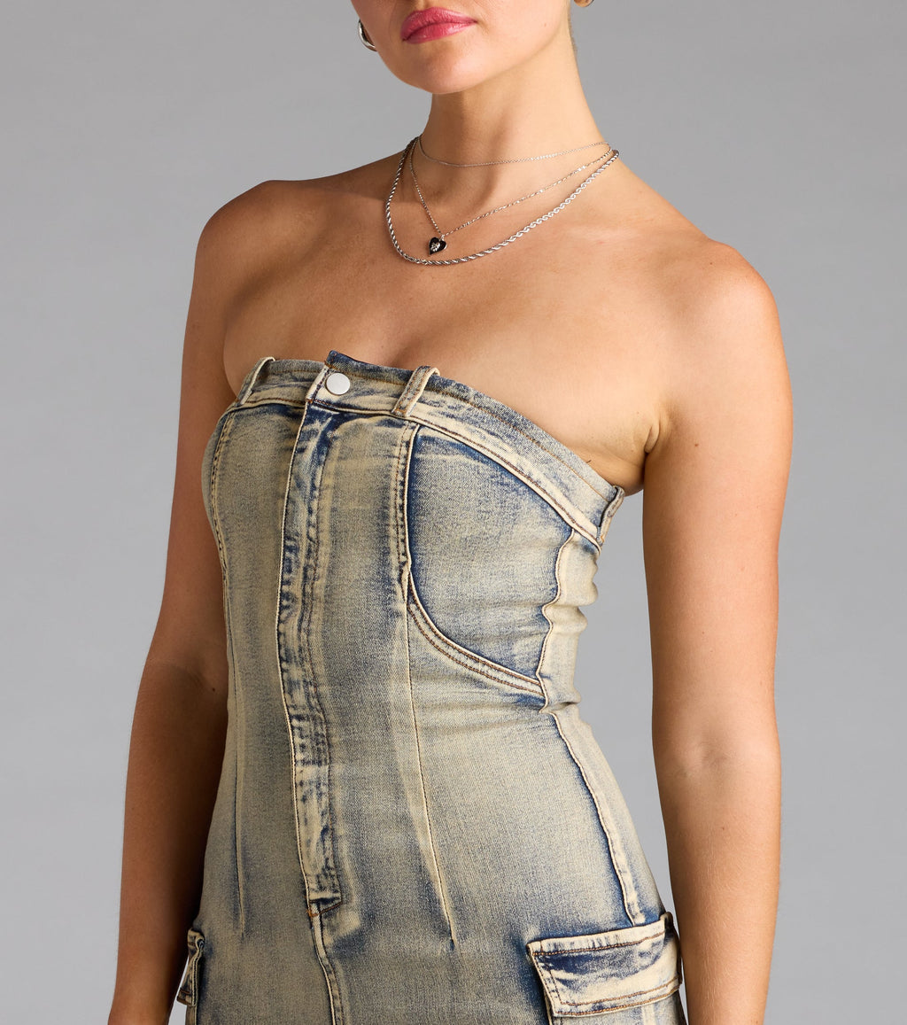So Electric Strapless Jean Denim Mini Dress