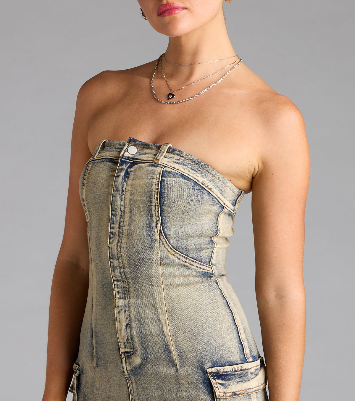 So Electric Strapless Jean Denim Mini Dress