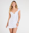 Flirty Effect Cap Sleeve Bodycon Floral Mini Dress