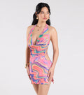 Bring The Heat Halter Open Back Abstract Mini Dress