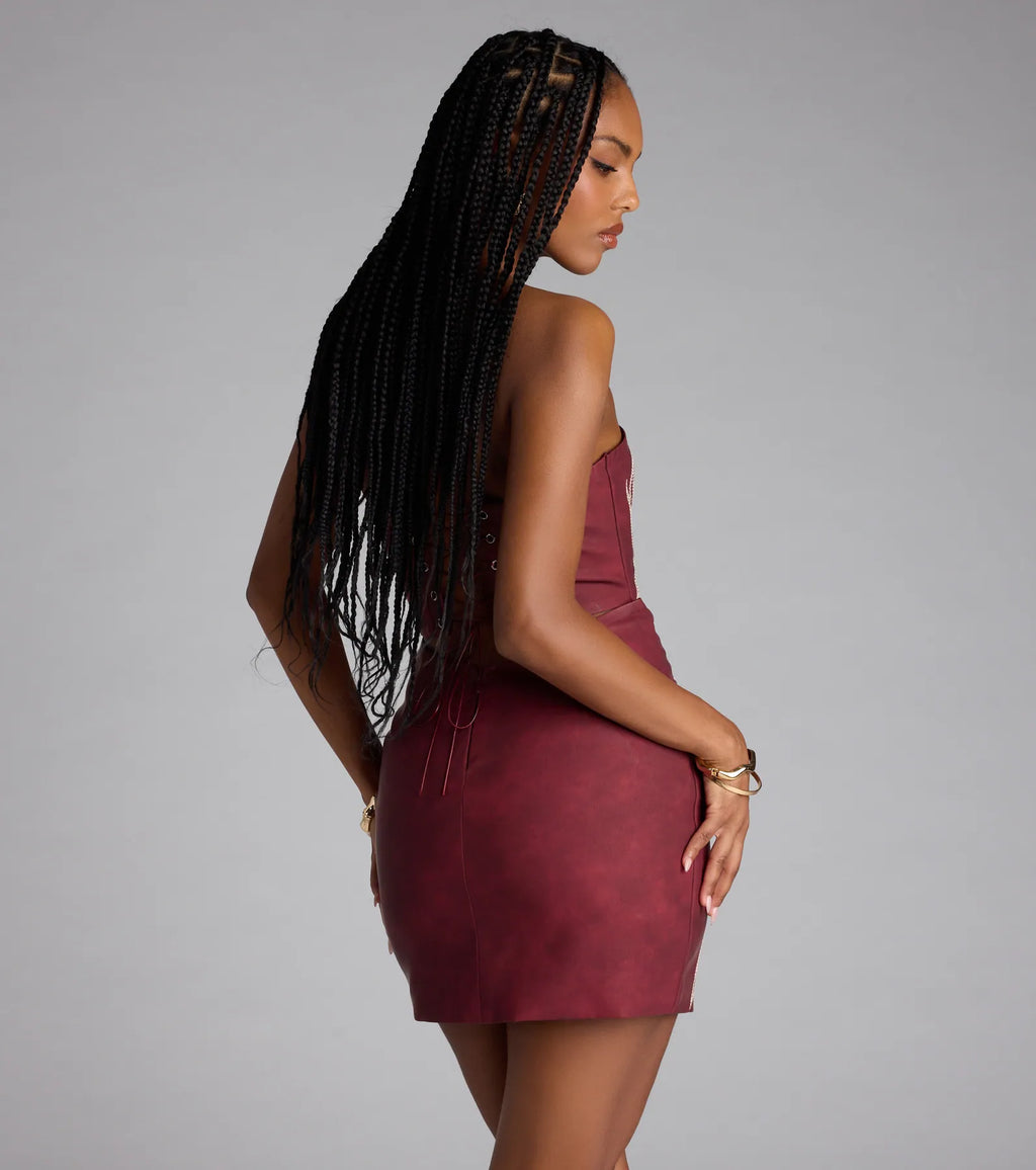 Western Baddie Strapless Lace-Up Mini Dress