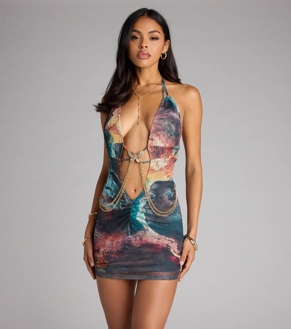 Nightlife Fantasy Butterfly Mesh Mini Dress