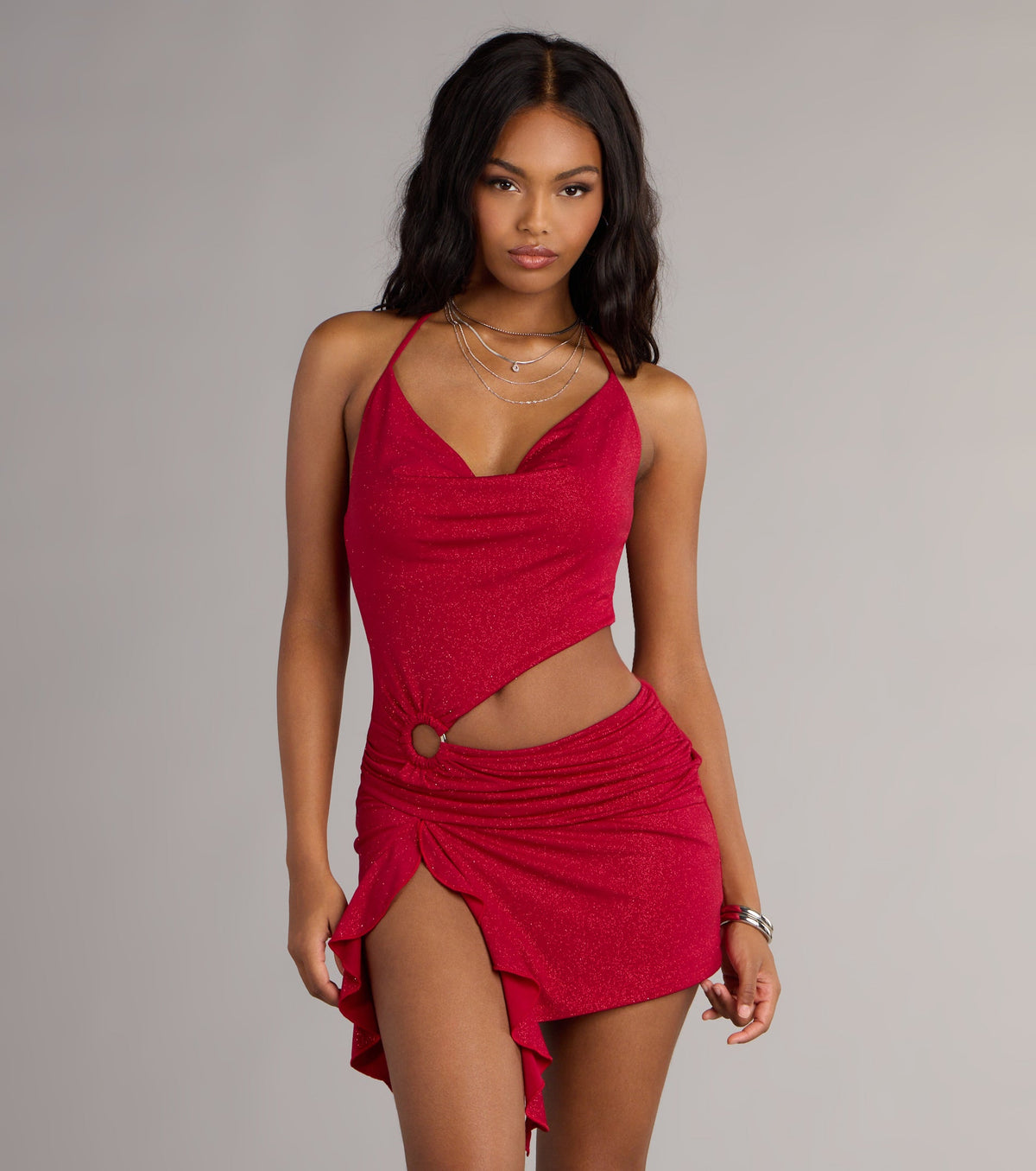 All Eyes On You Glitter Knit Cutout Mini Dress