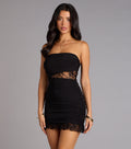 Sultry Touch Strapless Lace Trim Mini Dress