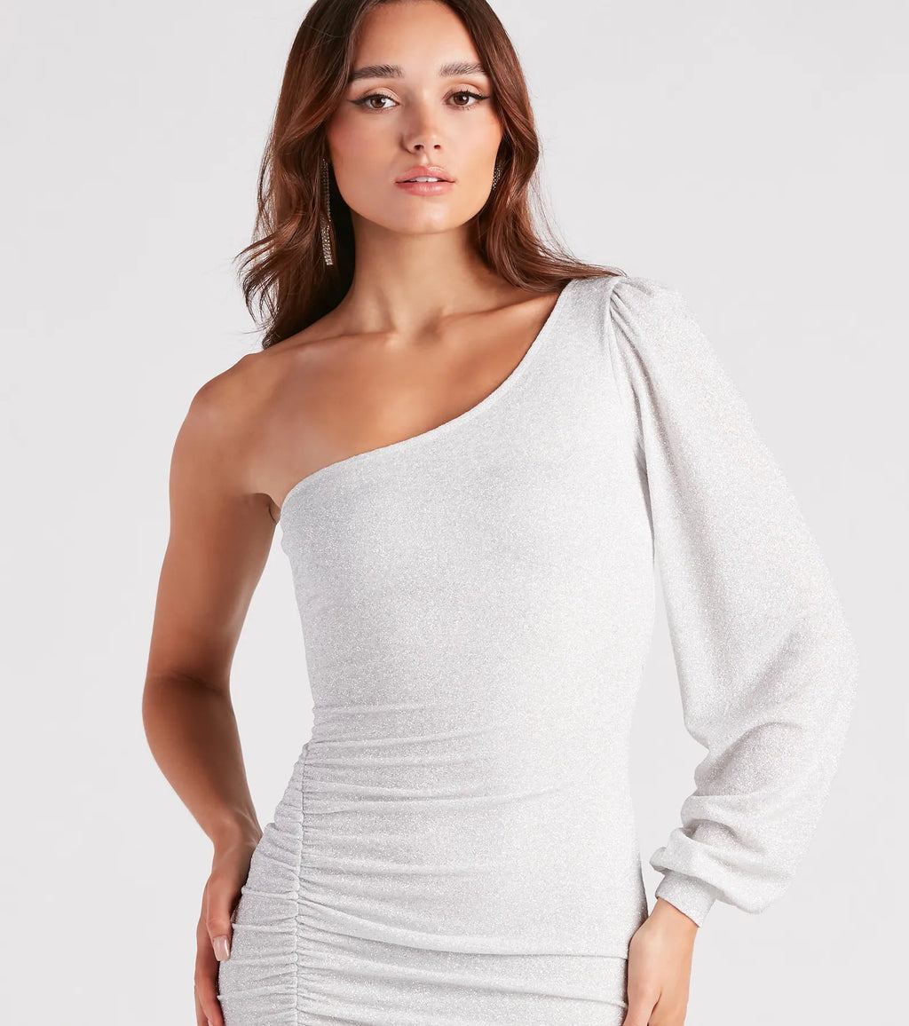 So Glitzy Glitter One-Shoulder Mini Dress