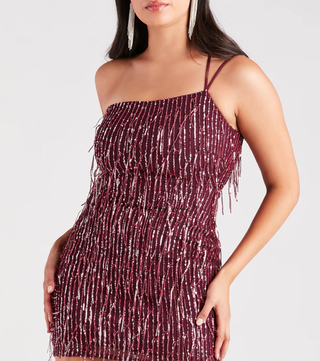 Shake It Up Sequin Fringe Mini Dress