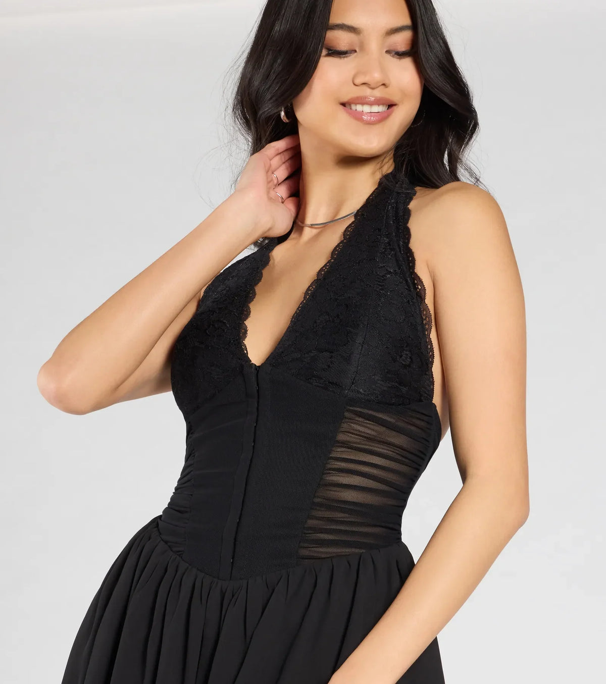 Style So Chic Lace Halter Chiffon Skater Dress
