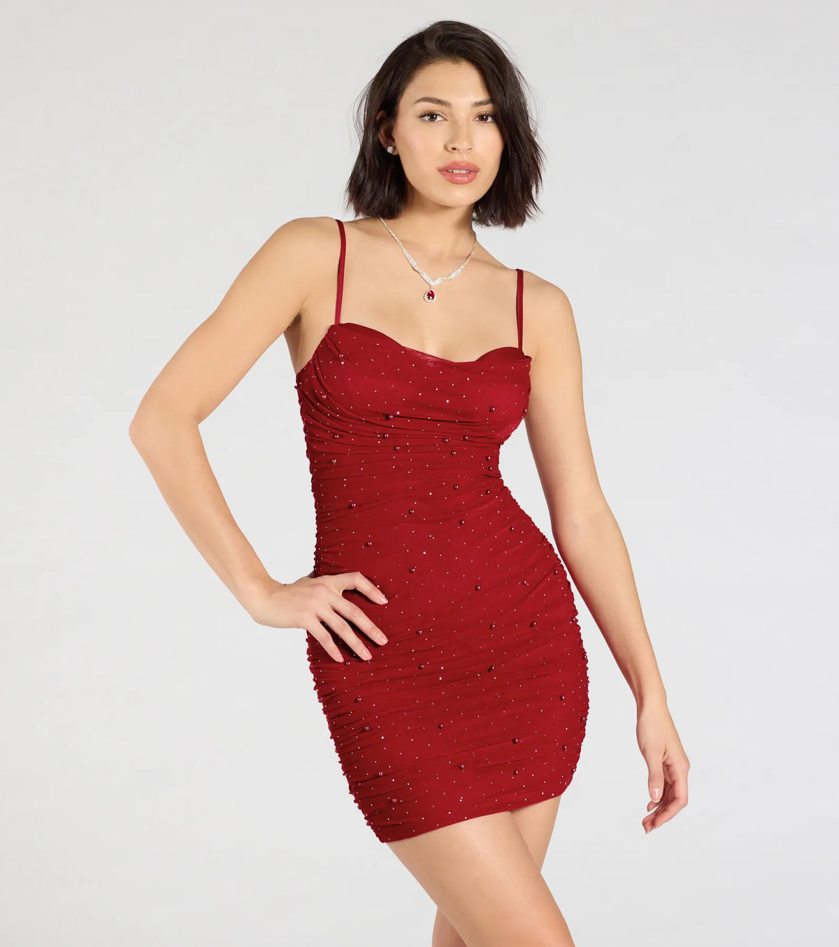 Life Of The Party Rhinestone And Pearl Mini Dress