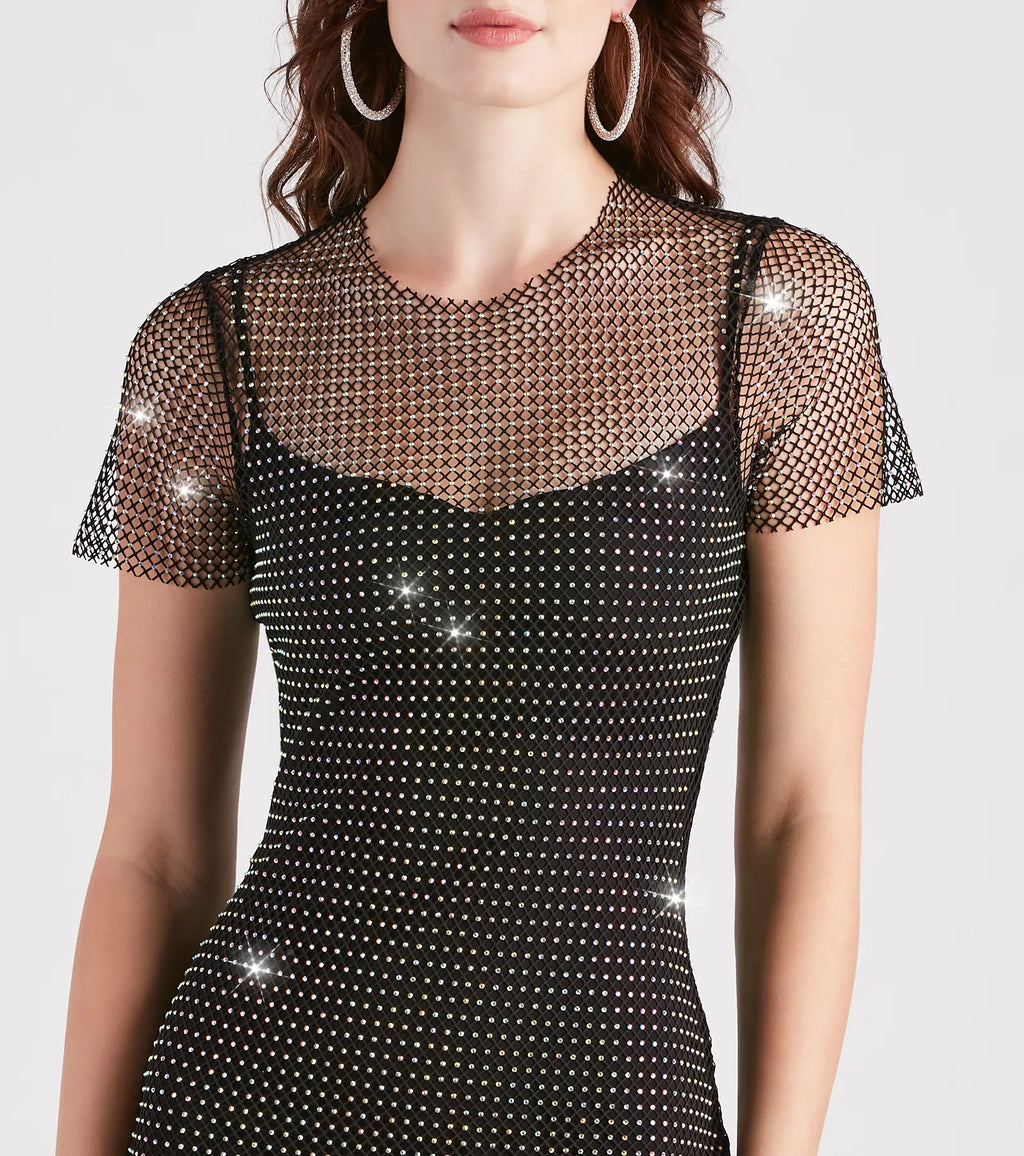 Fierce Summer Vibes Rhinestone Fishnet Mini Dress
