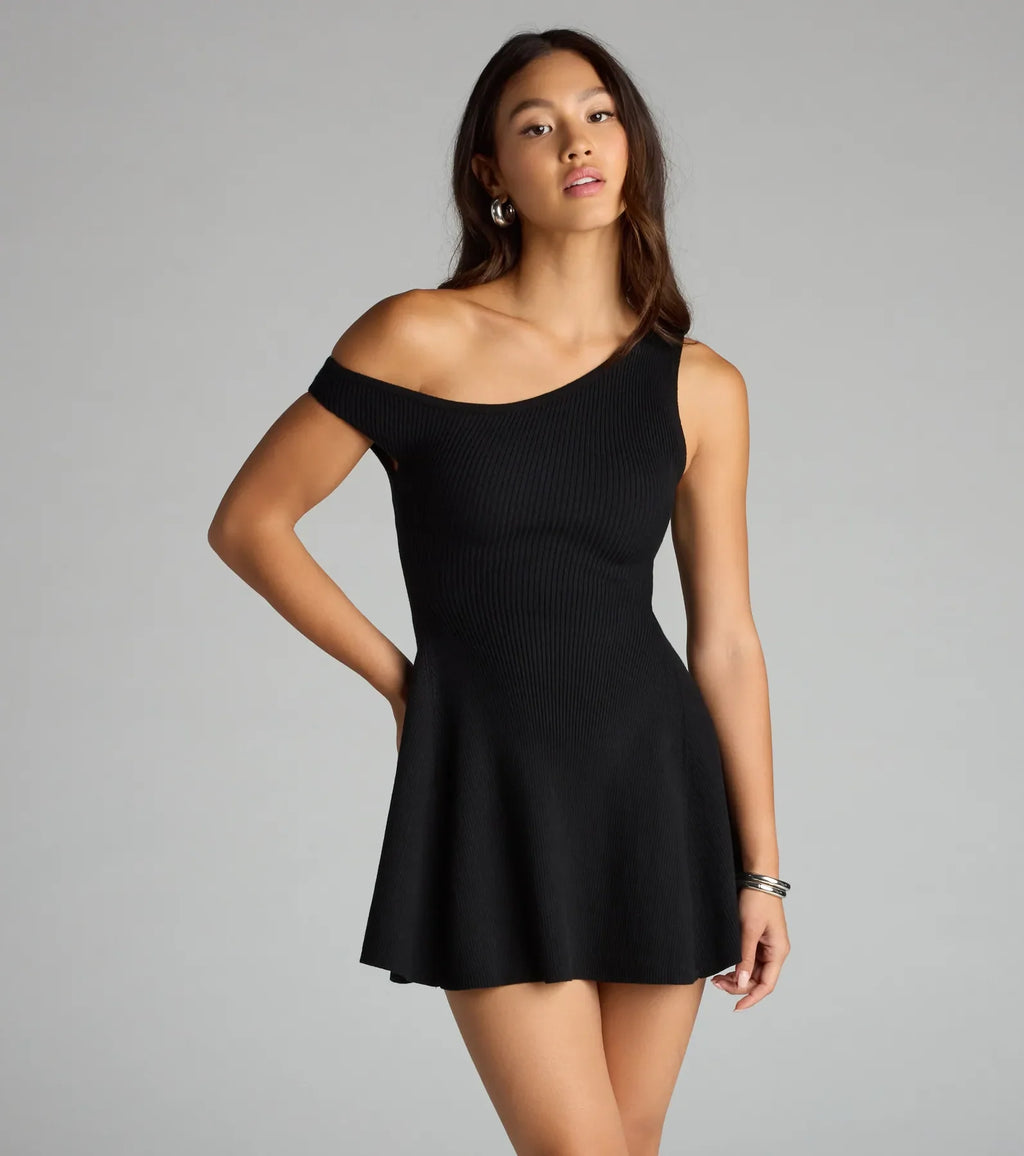 Twirl Season One-Shoulder Skater Mini Dress