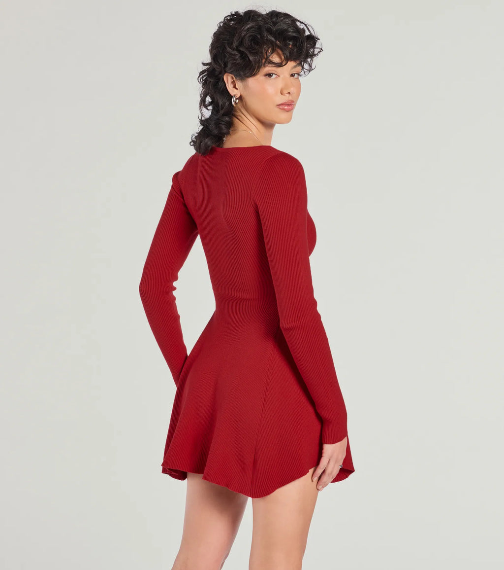 Cutest Twirl Long Sleeve Knit Skater Dress