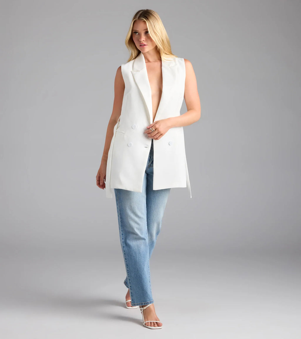 Sophisticated Vibe Double-Breasted Longline Vest