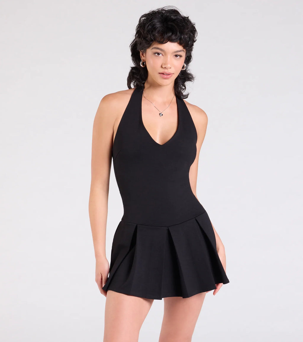 Flirty Flair Halter Pleated Romper