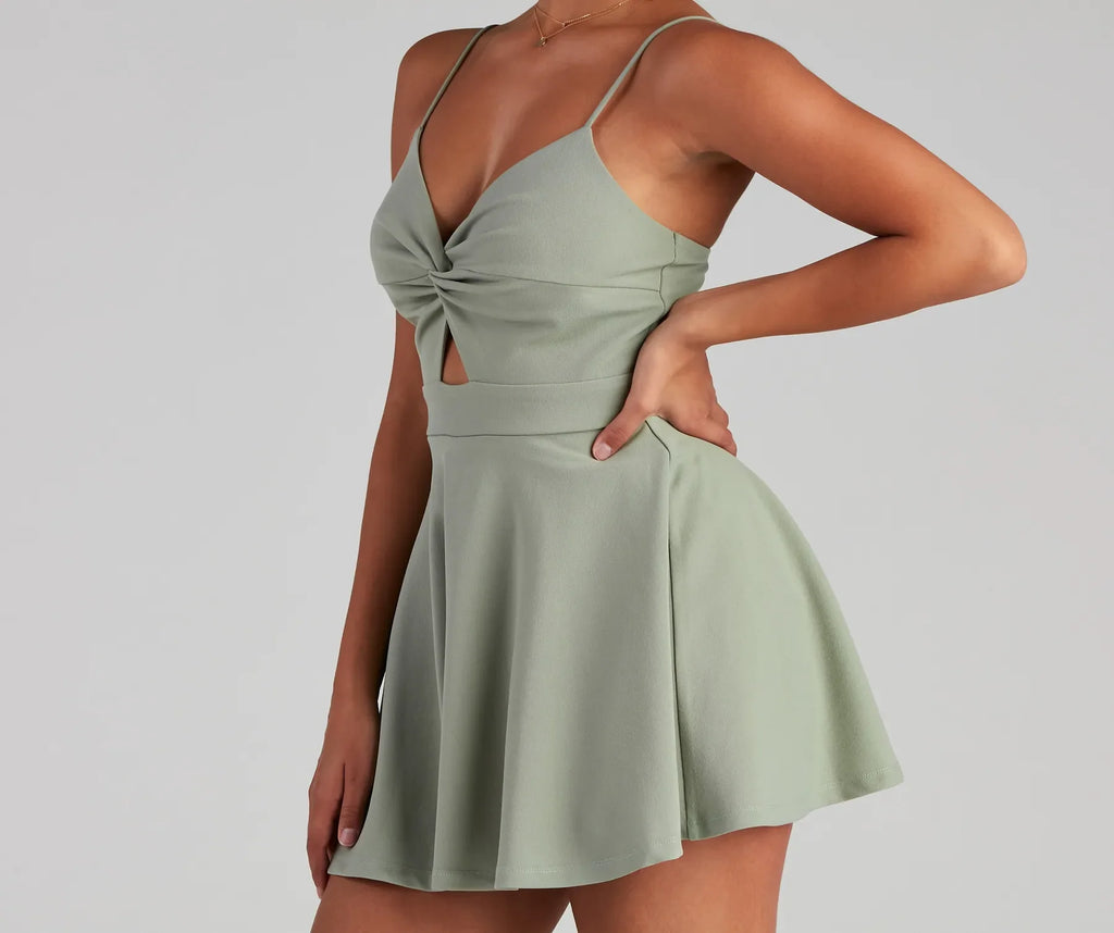 Trendy Twist-Front Skater Romper