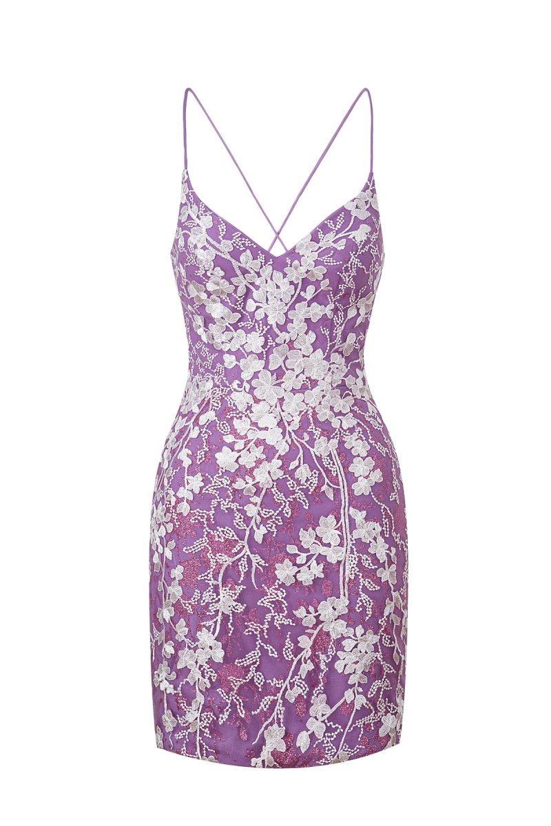 Sheath Short Spaghetti Straps Lace Homecoming Dress