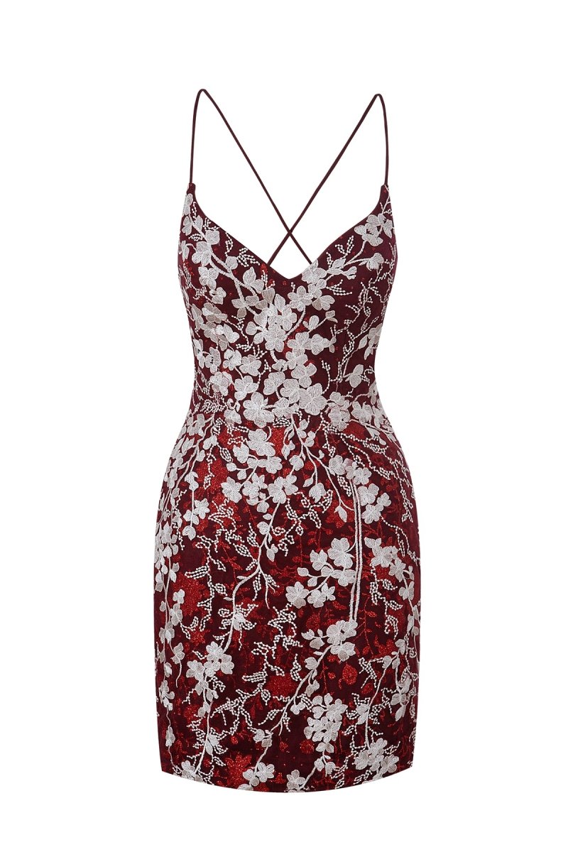 Sheath Short Spaghetti Straps Lace Homecoming Dress